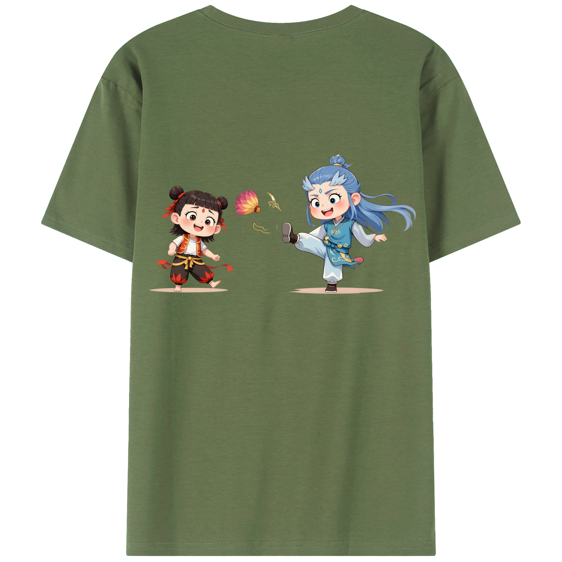 （画像用） Ne Zha 2 ナタ 魔童の大暴れ 綿100％ メンズ半袖Tシャツ（バックプリント） 通気性